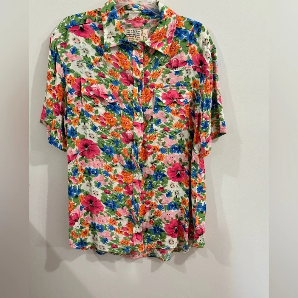 Citrine Rose Floral Hawaiian Button Down Short Sleeve Top Size Medium - Picture 2 of 4